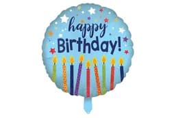 Фольгована кулька 17894 круг "Happy Birthday свічки", блакитна 18"(45см) 1шт.