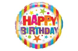 Фольгована кулька круг 01493 "Happy Birthday  різнокольорові смужки" 18"(45см) 1шт.