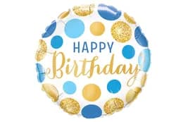 Фольгована кулька круг 01492 "Happy Birthday з блакитними кружечками " 18"(45см) 1шт.