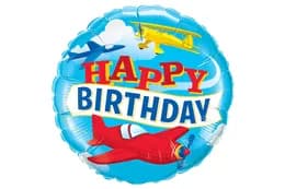 Фольгована кулька круг 01502 "Happy Birthday літачки" блакитна 18"(45см) 1шт.