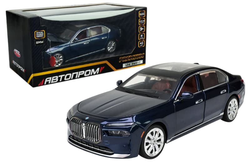Машина металева 68288A(R) 1:24 BMW I7, на батарейки, світло, звук, відкриваються двері, коробка 24,5х13х12см АВТОПРОМ