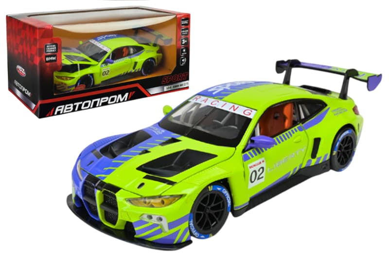 Машина металева 68282A(PG) 1:24 BMW M4 GT3, на батарейки, світло, звук, відкриваються двері,в коробці 24,5x14x12см АВТОПРОМ