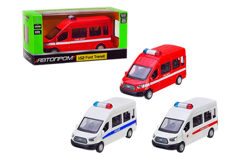 Машина металева "Автопром" 4373, :52 Ford Transit Police car, 3 кольори, відкриваються двері, в коробці р. 14,5*6,5*7см