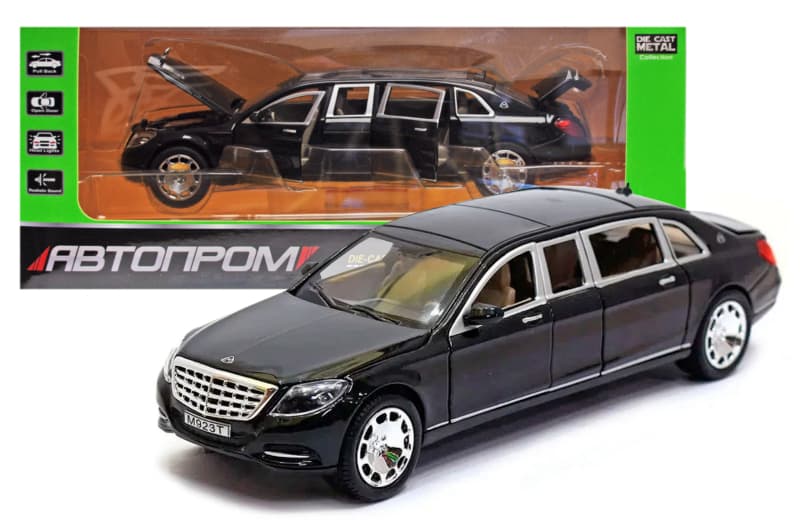 Машина металева 7686 "АВТОПРОМ" 1:24 Mercedes benz maybach, 2 кольори, на батарейки, світло, звук, відкриваються двері, в коробці 28,5*14,5*11,5 см