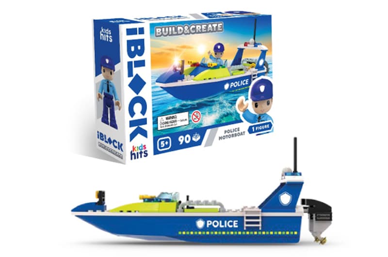 Конструктор Kids hits IBLOCK JUNIOR KH41/002/2 90 деталей Police Motorboat короб. 24*16*6 см