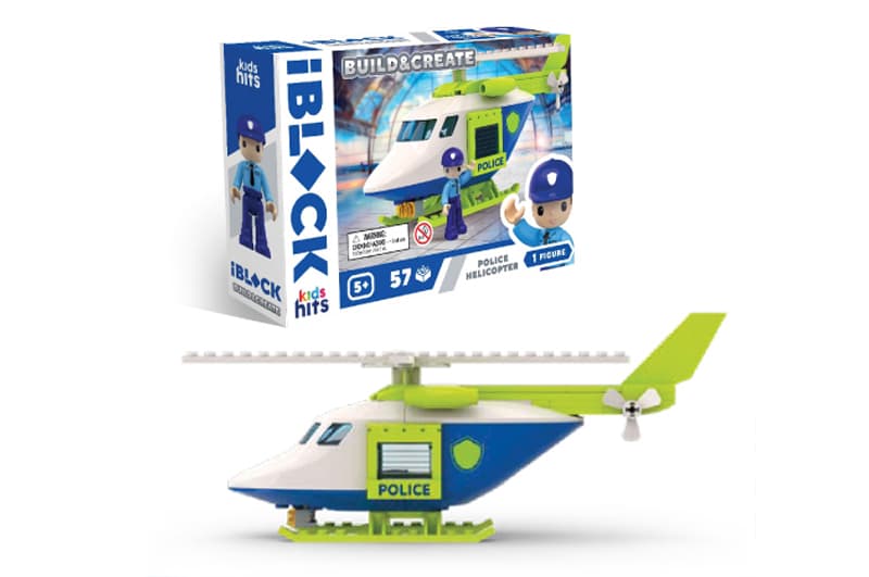 Конструктор Kids hits IBLOCK JUNIOR KH41/002/1 57 деталей Police Helicopter короб. 24*16*6 см