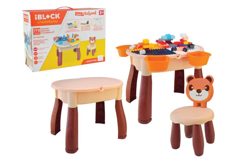 Ігровий стіл + стілець у вигляді ведмедика IBLOCK PL-921-286 172дет., , інструкц у компл, в кор. 53,5*21*37,5см