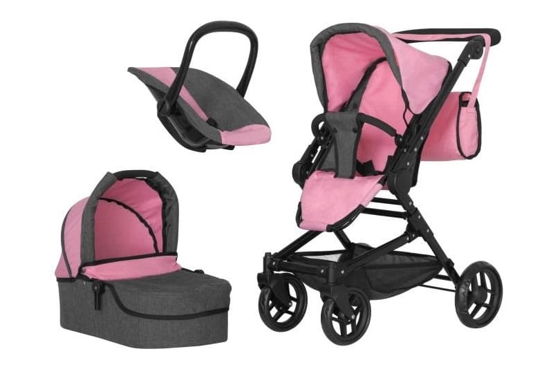 Візок для ляльки 3в1 9636 MAGIA PINK з сумкою метал. коробка 59,5x18,5x37,5 см CARRELLO