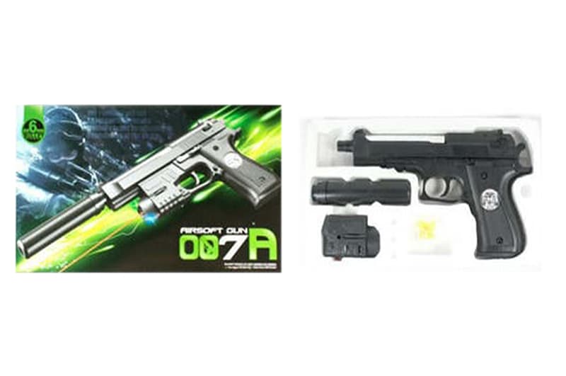 Пістолет 007A на батарейках, лазер, кульки, короб. 28*16см