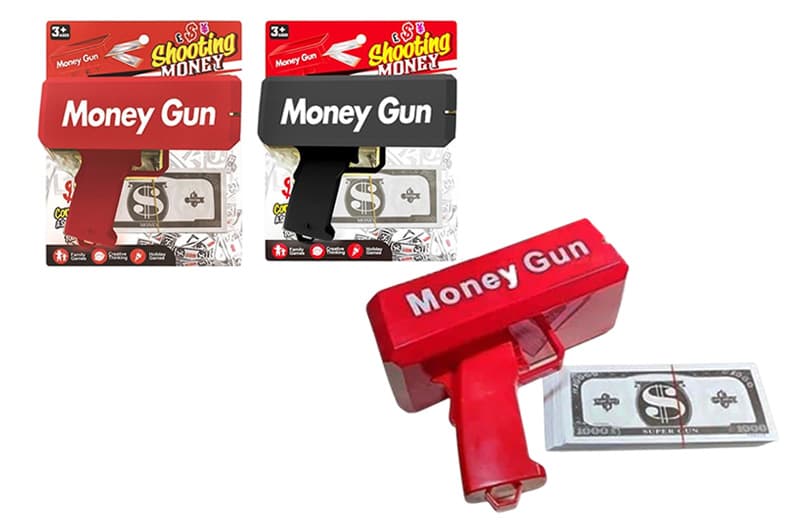 Пістолет WF-3011D/E стріляє грошима, батарейка, 2 кольори, лист 26*8,4*20,3 см