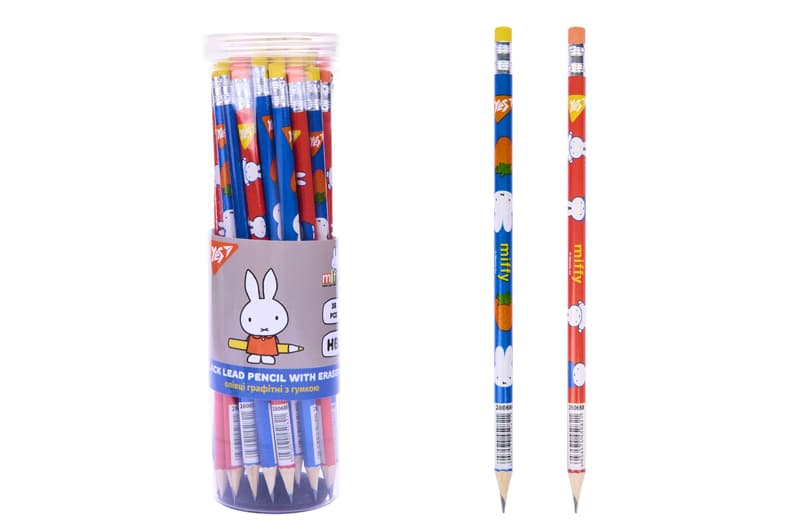 Олівець 280688 чорнографітний круглий з гумкою в тубі, 36шт/уп "Miffy" 2 диз. мікс Yes