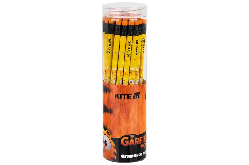 Олівець графітний Kite з гумкою, тригранний Garfield GF25-046,тубус