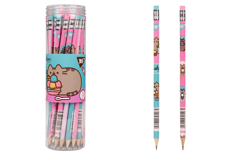 Олівець Yes чорнографітний круглий з гумкою в тубі "Pusheen. Heroes" мікс 280639