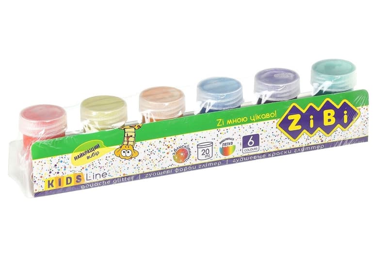 Фарби гуашеві Zibi 6 кол. х 20мл, GLITTER, KIDS Line