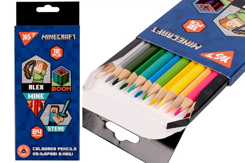 Олівці кольорові YES 12/24 кол. "Minecraft"