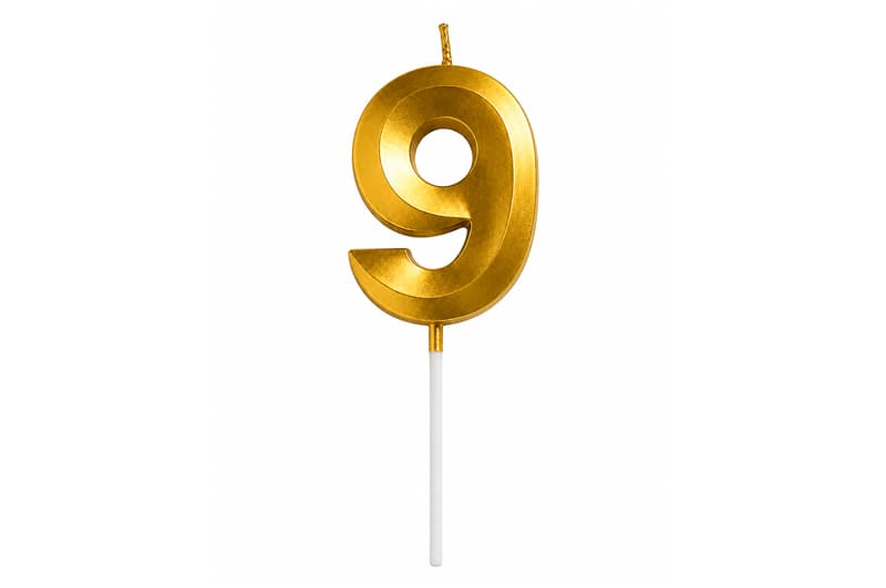 Свічка 03792 цифра "9" (4,5 см) золота 3D ТМ "Твоя забава"