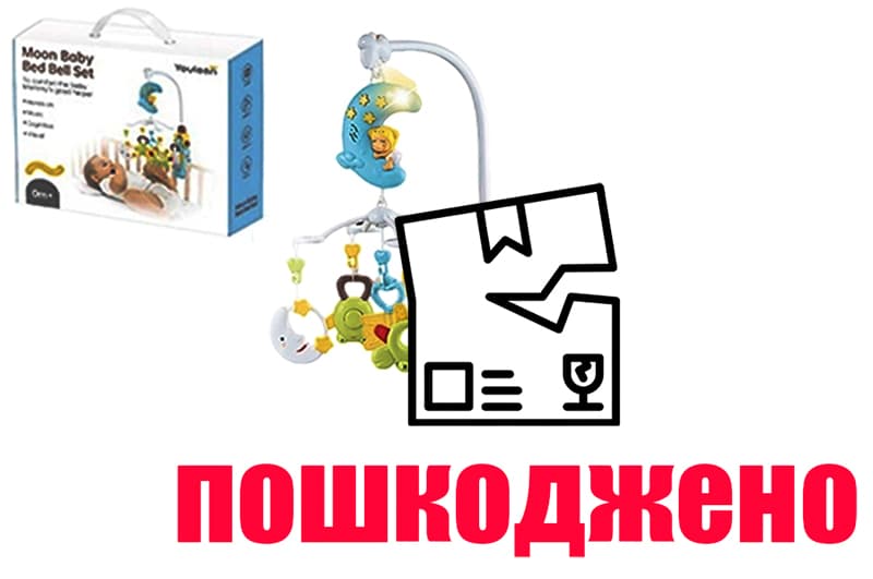 OUTLETКарусель на ліжечко 8301 місяць, на батарейки, музика, світло, коробка 36,5x9,2x29,3 см