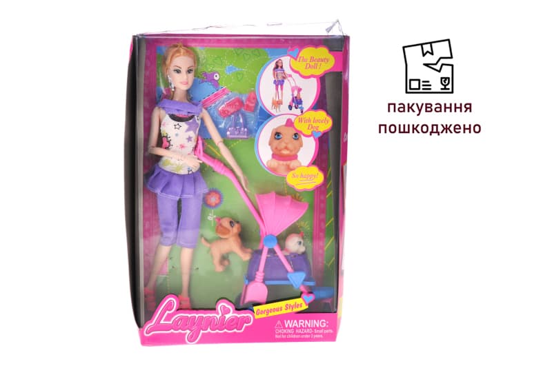 OUTLET Лялька з візочком і собачками, в коробці, 2 види BN813 р.24*7*33см.