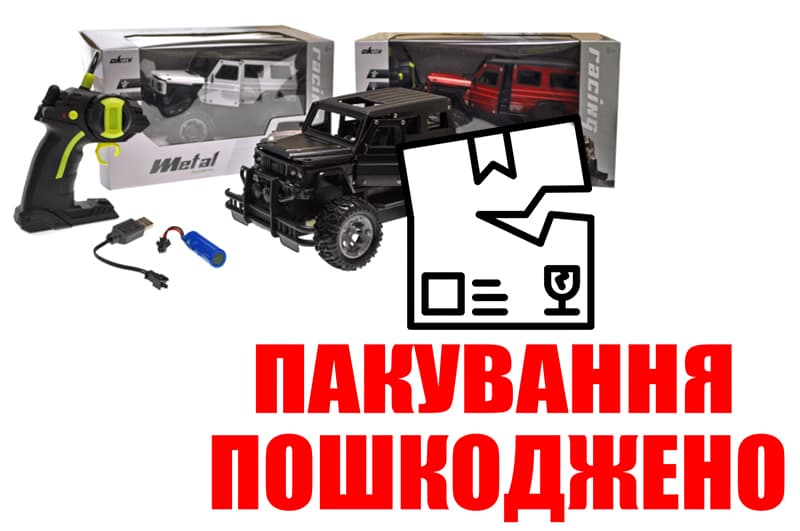 OUTLET Машина на радіокеруванні 682 металевий джип, на акумулятор, USB, світло, 3 кольори, в коробці 26x15x15,5 см