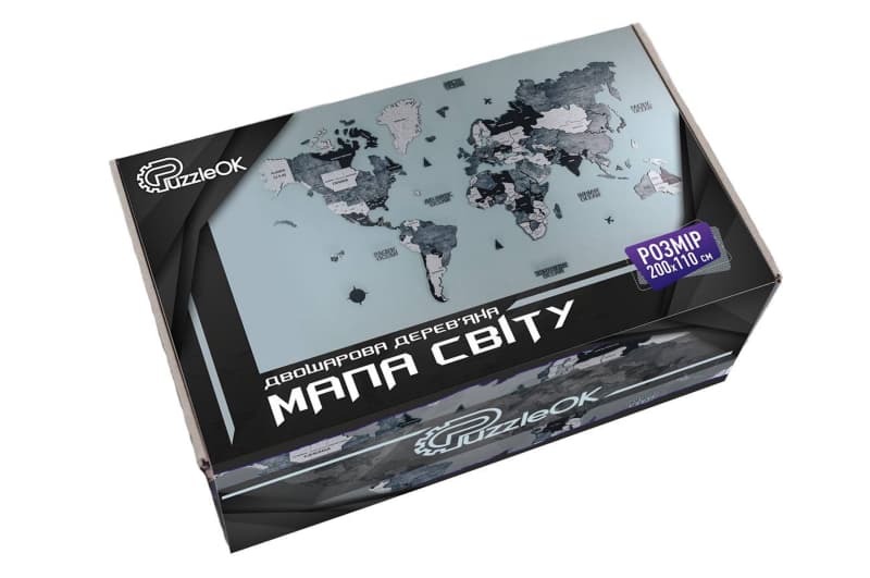 Мапа Світу двошарова дерев'яна, настінна Арт-06013 р. 200*110 см PuzzleOK
