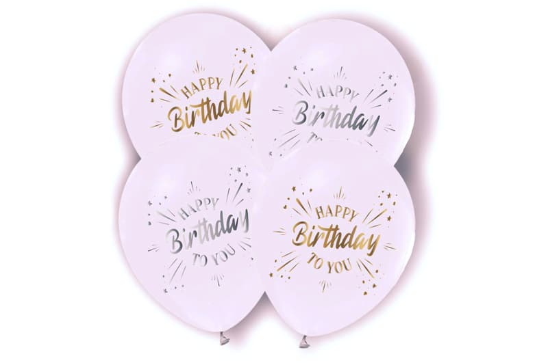 Повітряні кульки '10905 Happy Birthday' білі з срібло/золотоТМ 'Твоя Забава' 50шт