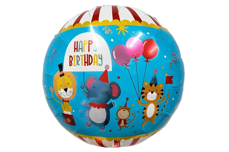 Фольгована кулька круг 18361 "Happy Birthday тваринки" кольорова 18"(45см) 1 шт.