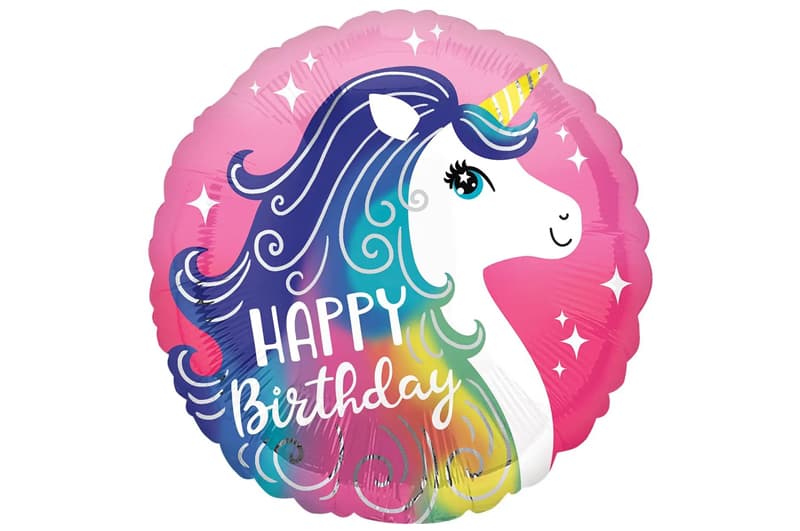 Фольгована кулька круг 11861 "Happy Birthday єдиноріг" рожева 18"(45см) 1шт.