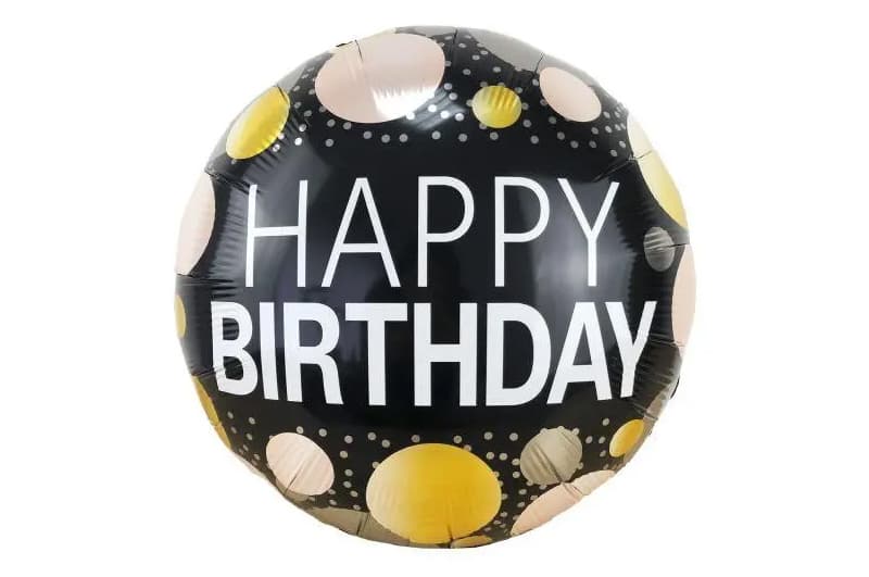 Фольгована кулька круг 01440 "Happy Birthday кола" чорна 18"(45см) 1шт.