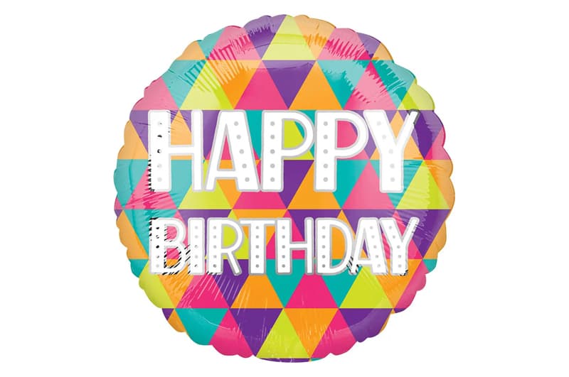Фольгована кулька круг 01521 "Happy Birthday трикутники" кольорова 18"(45см) 1шт.