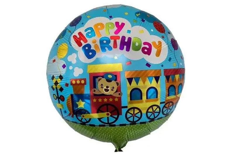 Фольгована кулька круг 01403 "Happy Birthday поїзд" кольорова 18"(45см) 1шт.