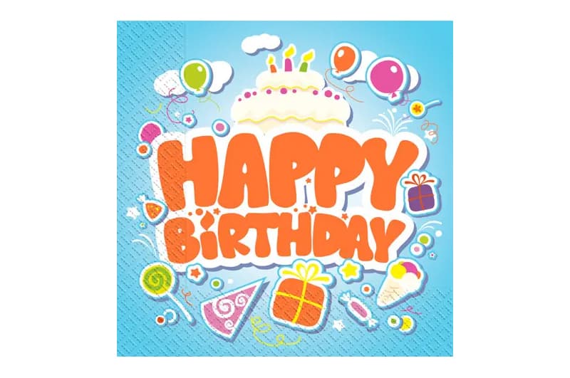Серветки паперові тришарові "Happy Birthday" 18690 блакитного кольору 24х24см (20шт.) в уп.
