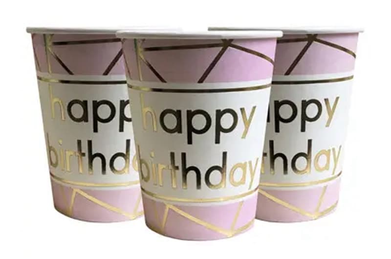 Паперові стаканчики 'Happy Birthday' рожеві 10шт.